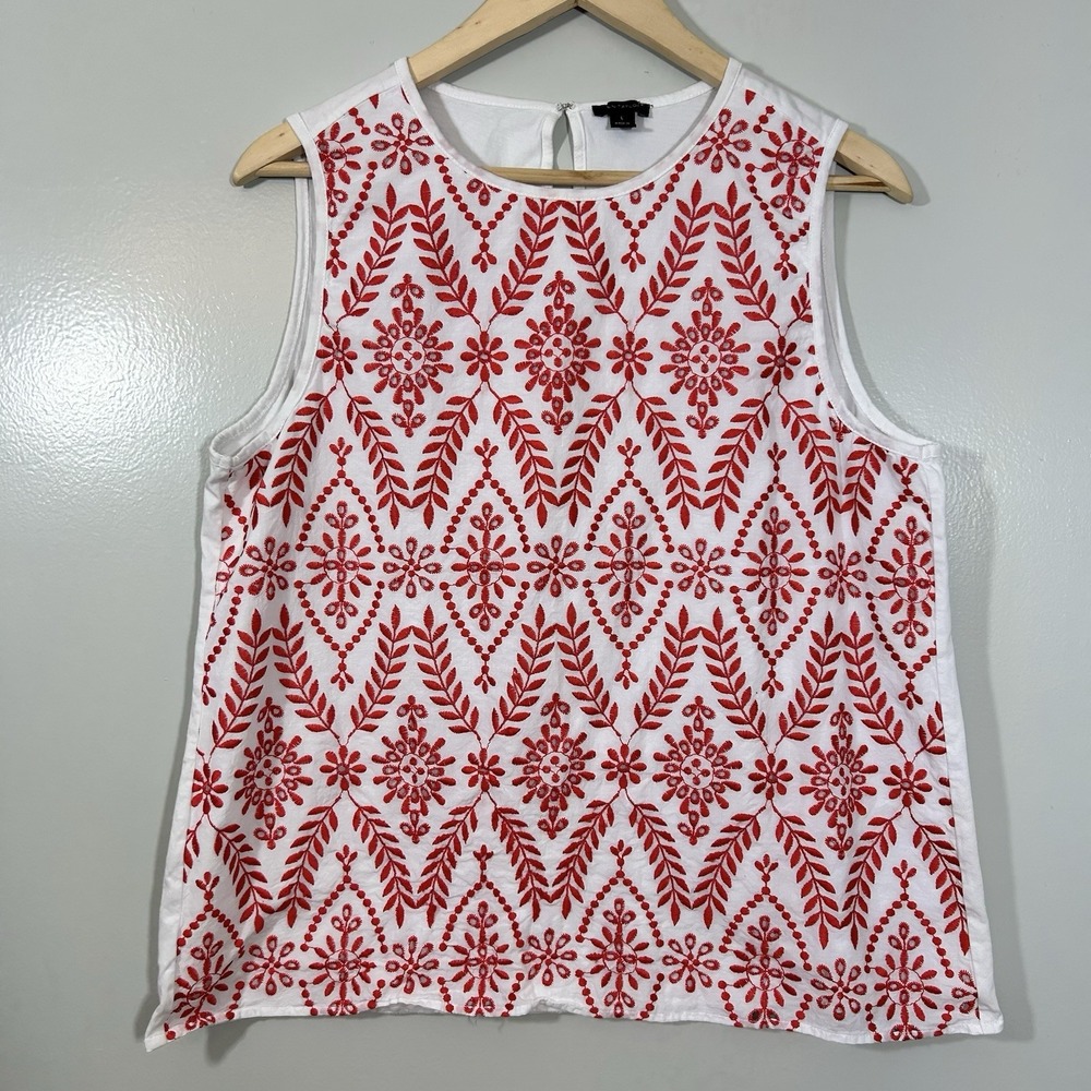 Ann Taylor Tank Top Women's Large Red Embroidered Boho Coastal
